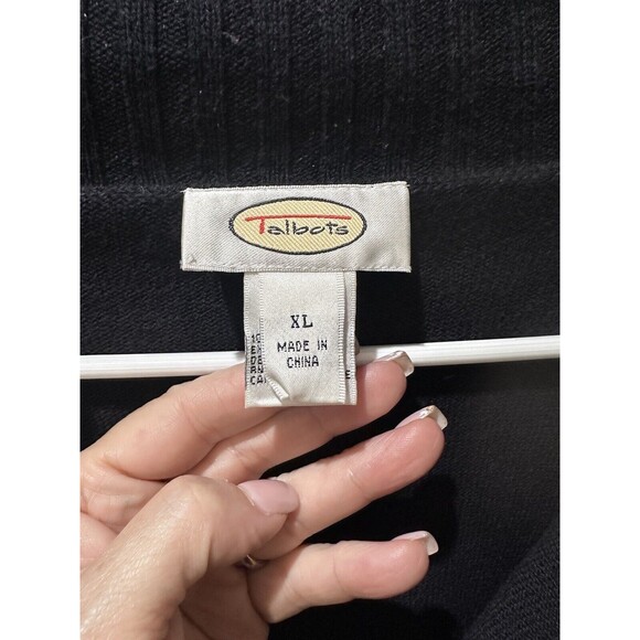 Talbots Womens Angel Full Zip Knit Cardigan Sweater XL Navy Blue Mock Neck - Picture 3 of 12